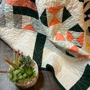 NWT Handmade quilt spring/summer pink green yellow